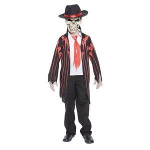Mad Mobster Halloween Costume Medium Bloody Gangster Jacket, Mask Mens 4 Pc